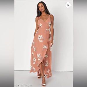 All Mine Rusty Rose Floral Print High-Low Wrap Dress